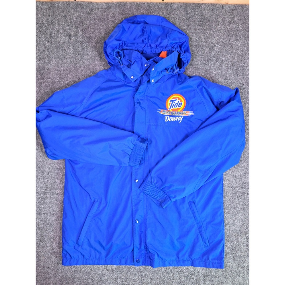 Tide Racing Jacket Mens Large Blue NASCAR Downy Fleece Lined Hooded Windbreaker